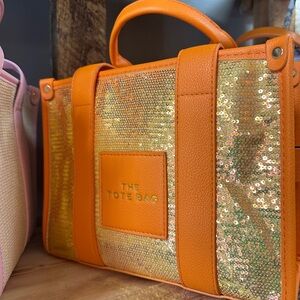 NWT Orange and Gold Sequin Tote Bag designer inspired